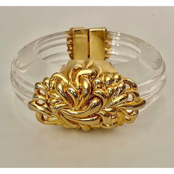 INNA Cytrine Paris Chrysanthemum Lucite Magnetic Clamper Bangle Bracelet MCM - Picture 1 of 8